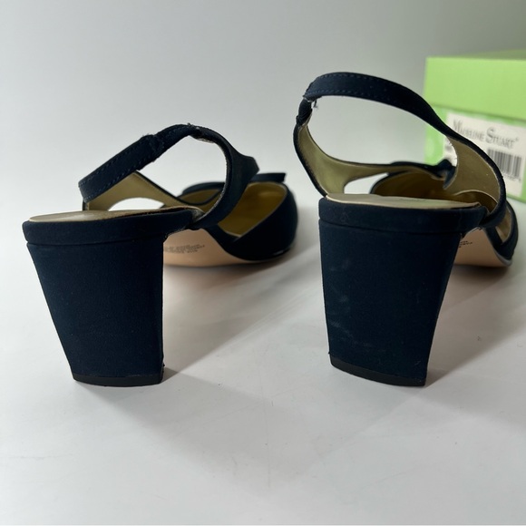 Y2K Madeline Bow Square Toe Sling Back Heels 8.5 navy Fabric Chunky Heel - Picture 6 of 15